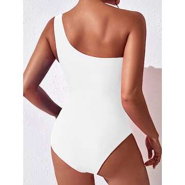 BEILON Women One Shoulder One Piece Swimsuit Tummy Control Bathing Suits Modest Full Coverage Keyhole Swimwear (as1, Alpha, m, Regular, Regular, White)
