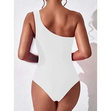 BEILON Women One Shoulder One Piece Swimsuit Tummy Control Bathing Suits Modest Full Coverage Keyhole Swimwear (as1, Alpha, m, Regular, Regular, White)