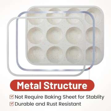 CAKETIME Silicone Muffin Pan, Metal Reinforced Frame Cupcake Pan 12 Cups Regular Size Easy to Move i...