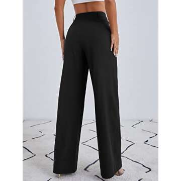 MakeMeChic Women's High Waisted Pockets Work Office Palazzo Wide Leg Pants Black A L