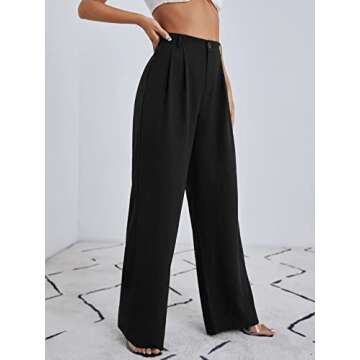 MakeMeChic Women's High Waisted Pockets Work Office Palazzo Wide Leg Pants Black A L