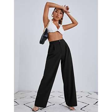 MakeMeChic Women's High Waisted Pockets Work Office Palazzo Wide Leg Pants Black A L