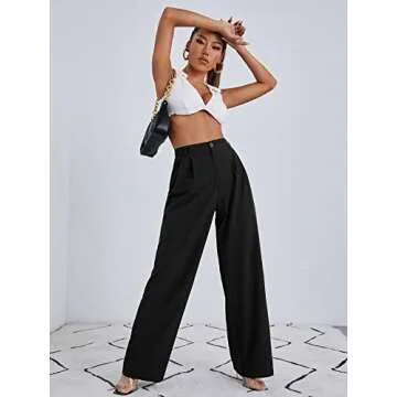 MakeMeChic Women's High Waisted Pockets Work Office Palazzo Wide Leg Pants Black A L