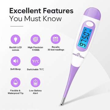 Easy@Home Digital Basal Thermometer with Large Backlight LCD Display, 1/100th Degree High Precision ...