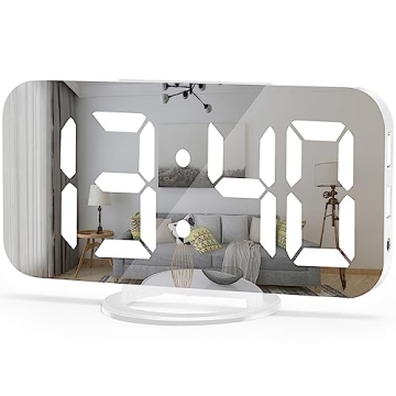 U-pick Digital Alarm Clock, 6.6" Large Mirrored LED Clock with Dual USB Charger Ports | Easy Snooze ...