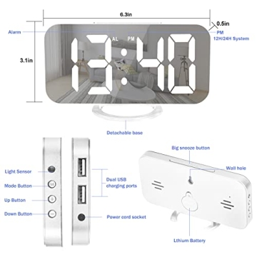 Stylish U-pick Digital Alarm Clock with USB Charger