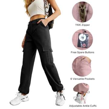 Lepunuo Womens Fall Fashion 2023 Cargo Pants High Waisted Hiking Pants Travel Baggy Pants Black