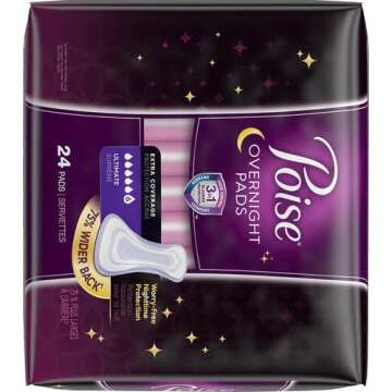 Poise Overnight Incontinence Pads for Women, Ultimate Absorbency, 24 Count (Packaging May Vary)