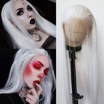 BTWTRY White Synthetic Lace Front Wig - Elegant & Versatile Styling