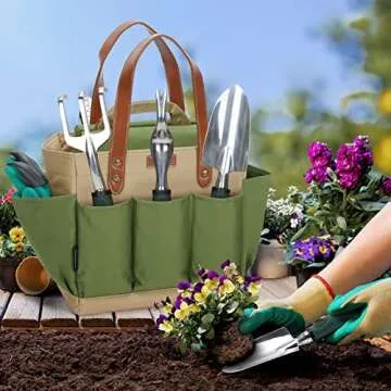Garden Tool Tote with 11 Essential Hand Tools