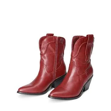 DREAM PAIRS Women's Cowboy Ankle Boots Western Booties Low Heel Pointed Toe Cowgirl Boots,Size 7.5,RED,SDAB2302W