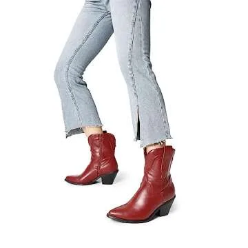 DREAM PAIRS Women's Cowboy Ankle Boots Western Booties Low Heel Pointed Toe Cowgirl Boots,Size 7.5,RED,SDAB2302W