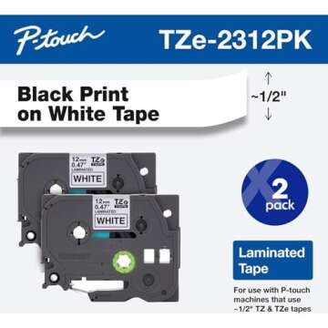 Brother Genuine P-Touch, TZe-231 2 Pack Tape (TZE2312PK) ½”(0.47”) x 26.2 ft. (8m) 2 Count (Pack of 1) Laminated P-Touch Tape, Black on White