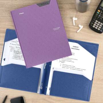 Five Star 2-Pocket Folder with Prong Fasteners, Stay-Put Folder, Folders with Pockets, Amethyst Purple (38750)