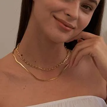 CHESKY 14k Gold Plated Layered Herringbone Necklace