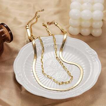 CHESKY 14k Gold Plated Layered Herringbone Necklace