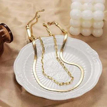 CHESKY 14k Gold Plated Layered Herringbone Necklace