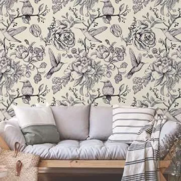 CHIHUT Purple Birds Floral Wallpaper Peel and Stick Vintage Peony Floral Leaf Removable Wallpaper Waterproof Floral Contact Paper for Cabinets Shelf Lines Self Adhesive Birds Wallpaper 17.7”x100”