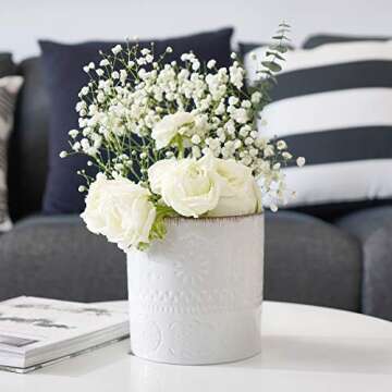 POTEY Ceramic Plant Pots 6 and 5 Inch Outdoor Indoor Flower Pot with Drainage Holes and Plugs - 804, Set of 2, White