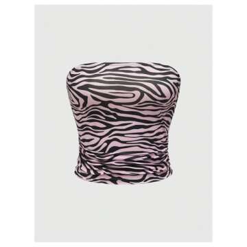 SHENHE Women's 2 Pack Tube Tops Zebra Stripe Leopard Print Summer Strapless Bandeau Y2K Crop Top Brown and Pink Small