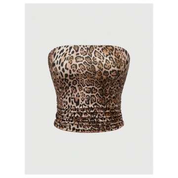 SHENHE Women's 2 Pack Tube Tops Zebra Stripe Leopard Print Summer Strapless Bandeau Y2K Crop Top Brown and Pink Small