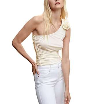 Fumilery Sexy 3D Floral Tank Top for Women Y2k Ruffle Backless Ruched Camisole Top Sleeveless Halter Crop Vest Top Streetwear (O-Light Yellow, M)