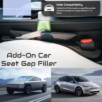Add-On Car Seat Gap Filler 2 Pack with Seat Belt Holes, Auto Crevice Blockers 2PCS Fill Gap in Between Seat and Console, Universal car Gap Filler, Tesla Model 3 Y Accessories, Black