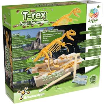 Science4you T Rex Fossil Digging Kit for Kids - T Rex Dinosaurs for Kids, Excavate and Assemble 10 Pieces, Digging Kit for Kids + Dino Toys and Games for Kids, Gifts for 6+ Year Old Boys and Girls