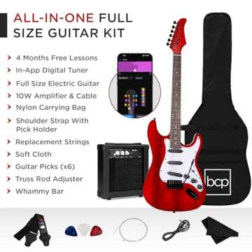 Best Choice Products 39in Full Size Beginner Electric Guitar Starter Kit w/Case, Strap, 10W Amp, Strings, Pick, Tremolo Bar - Cherry Red