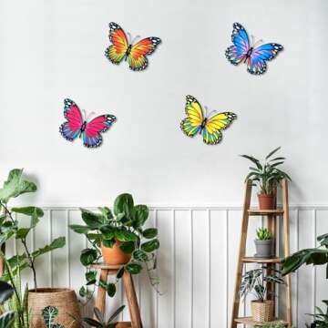 Oraytteo Metal Butterfly Wall Outdoor Decor - 4pcs 9.8inch Hanging Butterflies Wall Art Sculptures for Indoor and Outdoor Fence Patio Yard Home Wall Decorations, Gift for Mom Dad Friends