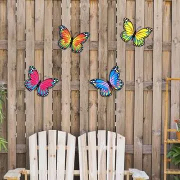 Oraytteo Metal Butterfly Wall Outdoor Decor - 4pcs 9.8inch Hanging Butterflies Wall Art Sculptures for Indoor and Outdoor Fence Patio Yard Home Wall Decorations, Gift for Mom Dad Friends