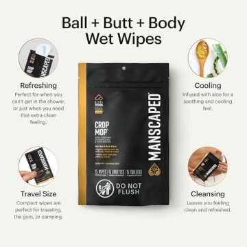 MANSCAPED® Crop Mop® On-The-Go Individually Wrapped Ball Wipes, Anti-Chafing Male Hygiene Body Wip...