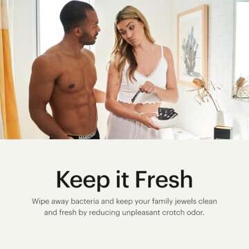 MANSCAPED® Crop Mop® On-The-Go Individually Wrapped Ball Wipes, Anti-Chafing Male Hygiene Body Wipes, Cleaning Wipe Designed for the Male Groin Area with Refreshing and Cooling Aloe Vera, 15 Pack