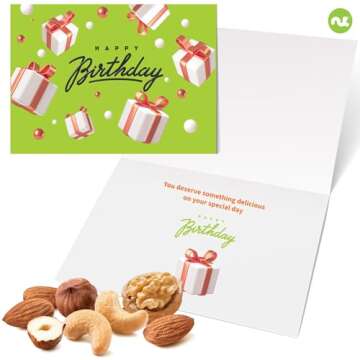 NUT CRAVINGS Gourmet Collection - Happy Birthday Nuts & Dried Fruits Tower Gift Basket with HB Ribbon (12 Assortments) Food Platter, Bday Care Package Tray, Healthy Kosher Snack