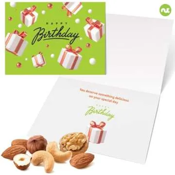 NUT CRAVINGS Gourmet Collection - Happy Birthday Nuts & Dried Fruits Tower Gift Basket with HB Ribbon (12 Assortments) Food Platter, Bday Care Package Tray, Healthy Kosher Snack