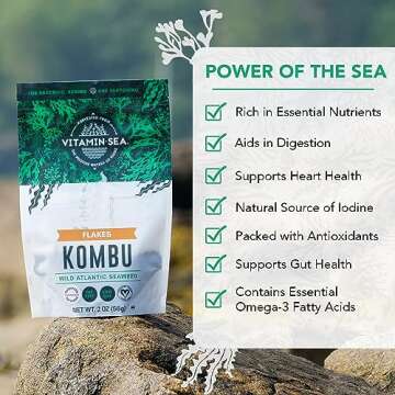 VITAMINSEA Kombu Dried Sugar Kelp Seaweed | Wild North Atlantic Seaweed for Snacking, Seasoning, Soups & Salads | Rich in Vitamins, Minerals & Antioxidants Perfect for Thyroid Support | Flakes (2 OZ)