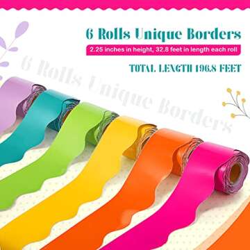 TaoBary 6 Rolls Colorful Bulletin Board Borders, Scalloped Trim Spring Bulletin Board Decorations fo...