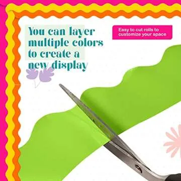 TaoBary 6 Rolls Colorful Bulletin Board Borders, Scalloped Trim Spring Bulletin Board Decorations for Rolling Whiteboard Cork Posterboard Party Classroom Decor(Summer Color,196.8 ft)