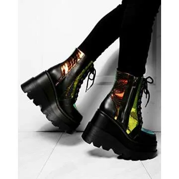 Cape Robbin Radio Holographic Platform Ankle Boots for Women