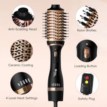 Nicebay Hair Dryer Brush, Hot Tools Blow Dryer for Drying/Straightening/Curling/Voluming, Oval Hot Air Brush with 3 Attachments, Multi-temperature Setting