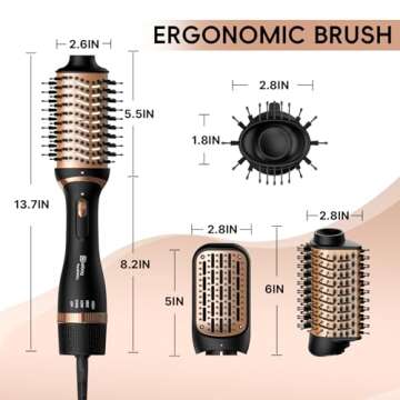 Nicebay Hair Dryer Brush, Hot Tools Blow Dryer for Drying/Straightening/Curling/Voluming, Oval Hot Air Brush with 3 Attachments, Multi-temperature Setting