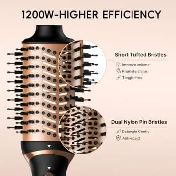 Nicebay Hair Dryer Brush, Hot Tools Blow Dryer for Drying/Straightening/Curling/Voluming, Oval Hot Air Brush with 3 Attachments, Multi-temperature Setting