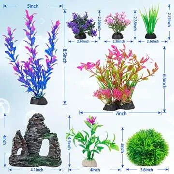 Ameliade Aquarium Artificial Plastic Plants Decorations and Rock Cave Decor Set Goldfish Betta Fish Tank Accessories Small Large Fish Bowl Ornaments