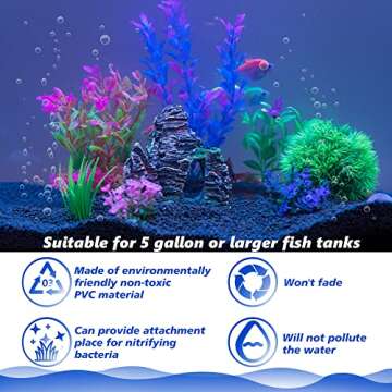 Ameliade Aquarium Artificial Plastic Plants Decorations and Rock Cave Decor Set Goldfish Betta Fish Tank Accessories Small Large Fish Bowl Ornaments