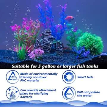 Ameliade Aquarium Artificial Plastic Plants Decorations and Rock Cave Decor Set Goldfish Betta Fish Tank Accessories Small Large Fish Bowl Ornaments