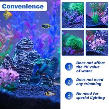 Ameliade Aquarium Artificial Plastic Plants Decorations and Rock Cave Decor Set Goldfish Betta Fish Tank Accessories Small Large Fish Bowl Ornaments