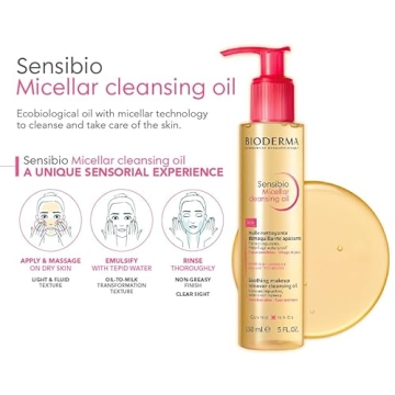 Bioderma Sensibio Micellar Cleansing Oil, 1st Ecobiological Micellar Oil Formula Cleanser That Deeply Cleanses, Soothes & Nourishes Skin with Oil-to-Milk Texture, Fragrance-Free, & GentleTo Skin