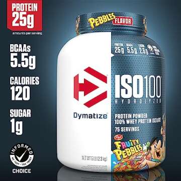 Dymatize ISO100 Whey Protein Powder Isolate, Fruity Pebbles, 25g of Protein, 5 Pound, 5.5g BCAAs, Le...
