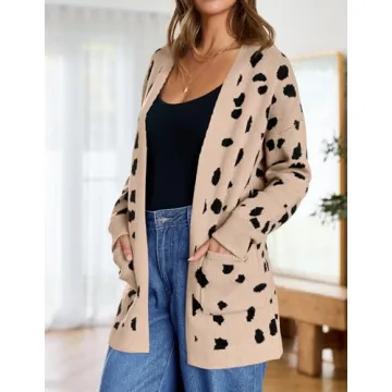 ZESICA Women's Leopard Print Open Front Cardigan - Trendy & Comfy