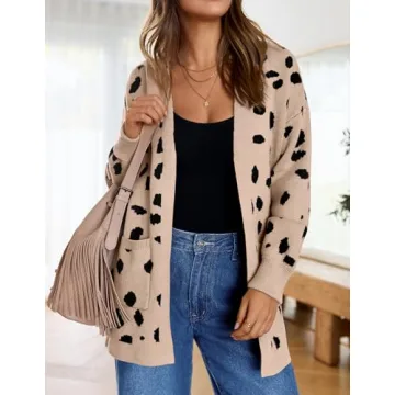 ZESICA Women's Leopard Print Open Front Cardigan - Trendy & Comfy